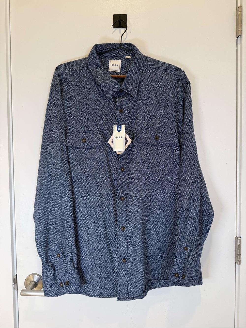 NWT ROWM Men's Taos Canyon Button-Up Shirt Jacket Textured Blue XXL 100% Cotton